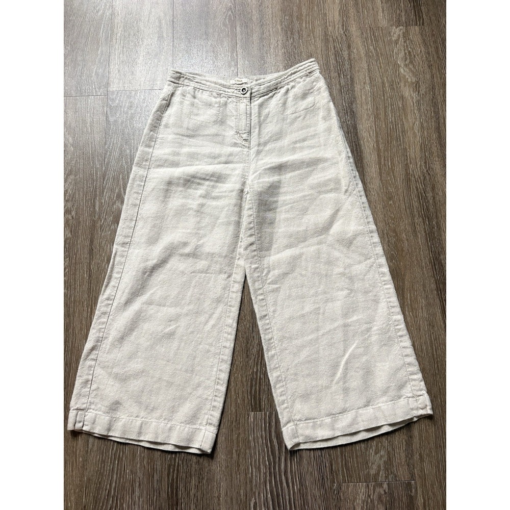 Eileen Fisher Organic Linen Pull On Pant Tan Wide Leg Lagenlook Size 0